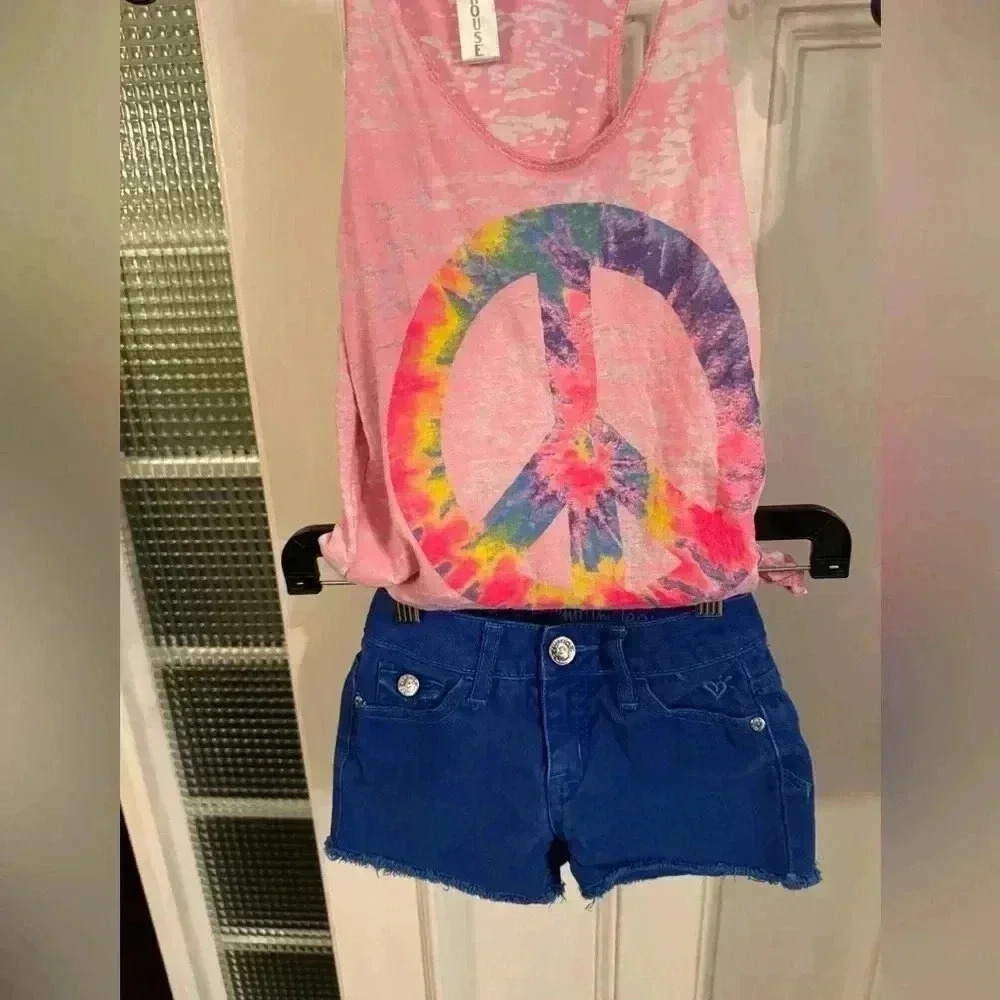 Justice blue shorts 8S & firehouse tank (S) girls 2 piece outfit